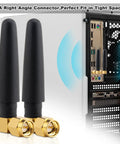 433MHz Omnidirectional SMA Male 3dBi Thumb Antenna for Ham Radio and LoRa IoT Smart Home Sensors, two-pack, black, next to computer case