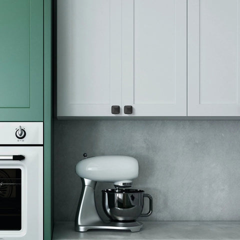 Modern kitchen with Matte Black Cabinet Knobs 5 Pack For Kitchen Cabinets Dressers And Drawers Zinc Finish Durable Zinc Alloy Hardware.