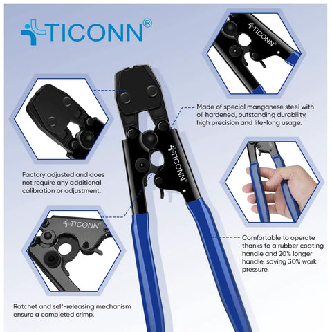 Pex Clinch Clamps Crimping Tool for 304 Stainless Steel Rings and Pex Pipe Connection Pro Plumber Grade Tool Only with Ratcheting Self Release