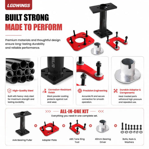 Heavy Duty Rear Axle Bearing Puller And Installer Tool Kit For 1995 To 2020 Toyota 4Runner Tacoma Tundra Hilux T100 Featuring Abs Tone Ring Removal Kit For Wheel Bearing Replacement Made Straight Up For Home Mechanics To Save Big Bucks black steel axle puller kit with adapter plates and bearing driver