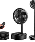 Boss Level All In One Portable Oscillating Fan With Eight Inch Head Rechargeable 8000mAh Battery shown with remote control.