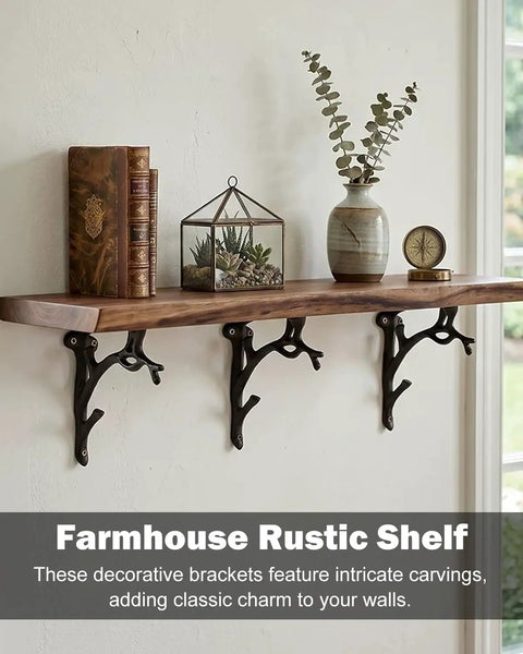 Branch Style Wall Mount L Brackets Vintage Rustic Decorative Support For Kitchen Home Office Thick Wood Shelves with design.