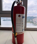 Multi Purpose ABC Dry Chemical Fire Extinguisher 2 Pack 10 Pounds shown with quick release handle and knockout valve.