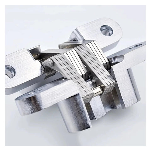 Close-up of concealed ball bearing door hinges with 180 degree opening and built in dampers for quiet soft close heavy duty stainless steel construction