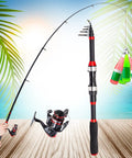 Black And Red Telescopic Fishing Rod And Reel Combo Five Point Nine Feet Fiberglass Pole With Spinning Reel Tackle Carrier Bag