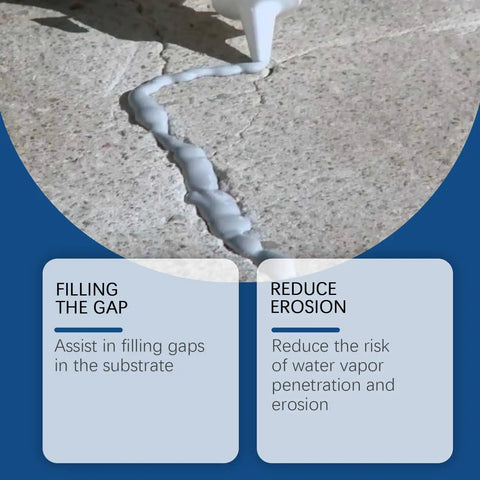 Self Leveling Concrete Crack Filler And Sealant For Driveways Heavy Duty Patch Adhesive being applied to a concrete crack close-up