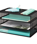 Three Tier Mesh Desk Organizer Tray That Keeps Your Desk Neat For Files Folders And Mail Sorting Desktop Paper Sorter Rack Black
