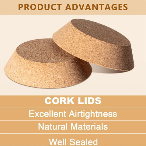 Big Tapered Cork Stoppers For 3.74 To 4.0 Inch Jar Openings showcasing advantages of airtight seal and natural materials.