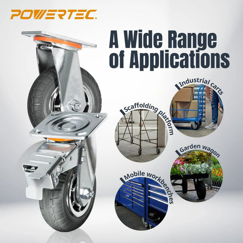 8-Inch Heavy Duty Caster Wheels Set Of 4 With Dual Locking Brakes Non-Pneumatic Polypropylene Tire All Terrain For Concrete And Wood Surfaces Ideal For Heavy Equipment, Cart, Dolly Or Toolbox Use In Workshops And Warehouses