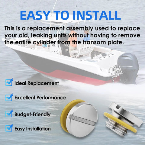 Two Pack Outboard Lower Unit Oil Drain Plug Kit With Vent Plug And Seals For Mercury MerCruiser shown on boat