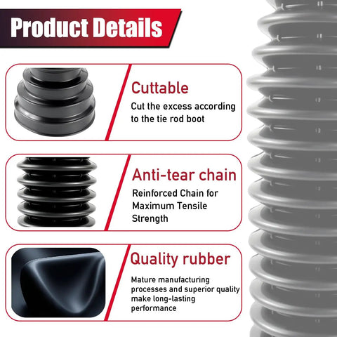 2 Pack Tie Rod Boot Kit For Rack And Pinion With Thickened Neoprene, Includes 4 Stainless Steel Clamps And 6 Cable Ties features
