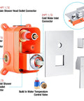 All-In-One Bathroom Rain Shower System components, including connectors and control valve, for high pressure water flow installation.
