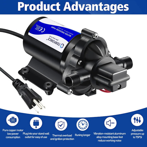 110V Fresh Water Pump That Works Like A Dream 4GPM 45PSI Self Priming Booster with durable copper motor and connectors.
