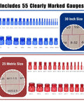 Image of a 55-Piece Nut And Bolt Thread Checker Kit With 30 SAE and 25 Metric Sizes Aluminum Thread Gauge for Quick Size ID Gear.