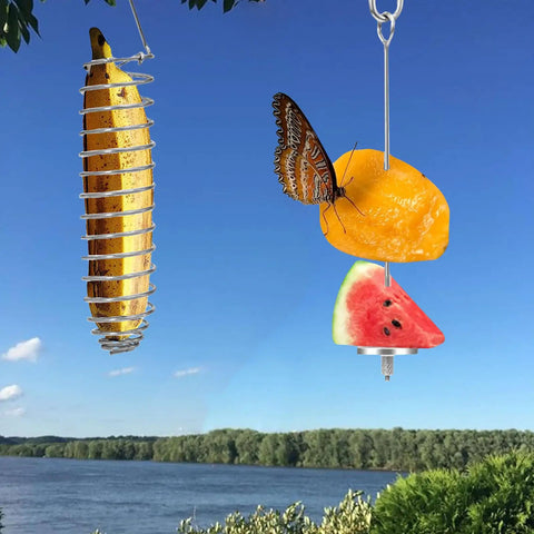 2 Pieces Outdoor Butterfly Banana Holder And Hammock Stand Hangable Butterfly Feeders For Garden Or Backyard