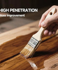 Water Based Wood Stain And Sealer In One Vintage Furniture Finish 32 Oz Container applied with a brush on wood surface.