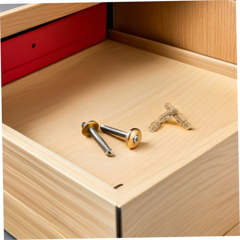 Hidden Brass Barrel Hinges Set Of 25 for jewelry boxes and cabinets shown inside a wooden box with gold finish.