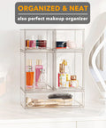 Multi Size Baby Bottle Storage Rack With Stackable Acrylic Drawers Keeps Your Counter Tight And Clutter Free Total Game Changer For Nursery Vanities Or Kitchen Cabinet Snag This Easy Access Five Pack Set with bottles and brushes displayed.