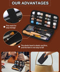 Heavy Duty All In One Sewing Kit with 25 needles, 12 thread spools, 3 awl tools, mesh storage, showcased in a compact case