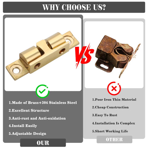 Comparison of Double Roller Catch Cabinet Latches Set vs rusty latch, highlighting build quality and materials