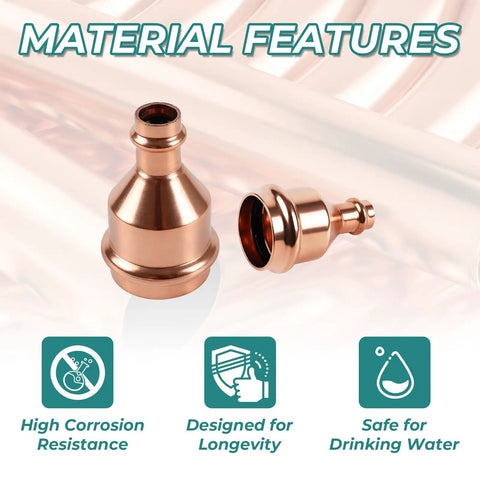 50 Pack Copper Press Reducer Couplings 2 Inch To Half Inch LF Brass Fittings showcased with corrosion resistance and longevity features.