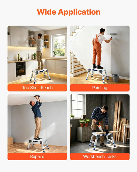 Beefy Aluminum Folding Work Platform With Adjustable Height From 12 To 16 Inches 500 Lb Capacity Non Slip Work Surface Portable Bench For Painting Cleaning Home And Pro Use for shelf reach, painting, repairs, and workbench tasks
