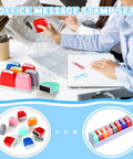 Fresh Out The Box 8 Piece Pre Inked Office Stamp Set With Bold Multicolor Plastic Handles for marking documents during office work.