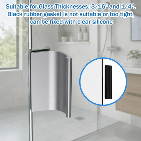 Top Shelf Aluminum Glass Shower Door Handle Replacement For Frameless Sliding And Swing Bathroom Doors Easy Swap Tub Enclosure Pull No Sweat Heavy Duty Hardware Set, featuring aluminum handle and black rubber gasket.