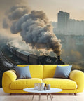 Steam Train Wall Mural With Vintage Locomotive On City Tracks 3D Look For Living Room And Bedroom Dope Large Wallpaper