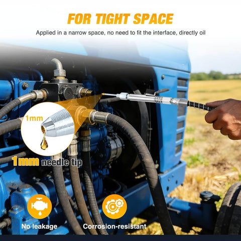 Application of Grease Gun Tips Kit With One Eighth Inch NPT Threaded Grease Needle Tips And Five 18G Detachable Injector Needles on machinery