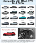 Road Ready Heavy Duty Level One And Two Electric Vehicle Wall Charger With Nema 14 30 Plug And J1772 Connector showing compatibility with various EVs.