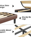 Close-up of Velcro slats design and sturdy bed legs of the Rock Solid Heavy Duty Queen Platform Bed Frame With Tufted Wingback Headboard.