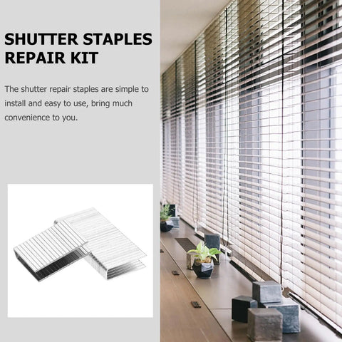 Heavy Duty Stainless Steel Shutter Louver Staple Repair Kit With Forty Window Shutter Nail Replacement Pieces For No Sweat Install And Rock Solid Toughness On All Exterior Shutters, shown with interior blinds.