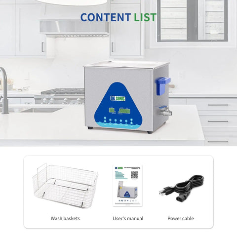 Ultrasonic Cleaner 10L 240W Heavy Duty Parts Cleaner with Heater and Timer Digital Control in kitchen setting