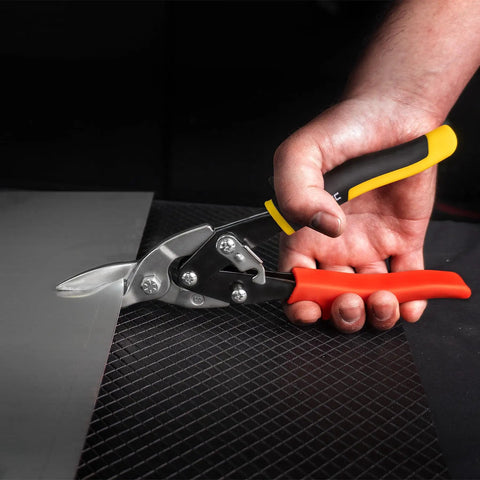 Heavy Duty Aviation Tin Snips Set Pro Grade 3 Piece 10 Inch Sheet Metal Cutters With Serrated CR-V Steel Blades Safety Lock Ergonomic Handles