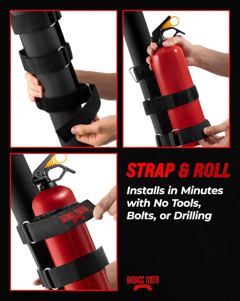 Red Roll Bar Fire Extinguisher Mount For Jeep Wrangler And Bronco With No Sweat Setup, Heavy Duty Oxford Straps And Steel Buckles, Rig Ready Offroad Safety Gear