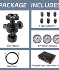 Heavy Duty Hydraulic Accumulator Charging Kit With Three Gauges And Seven Couplings In Aluminum Carry Case, package includes.