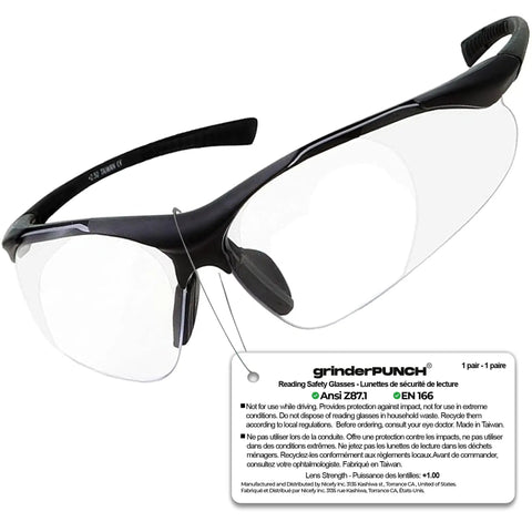Full Lens Magnification Safety Glasses For Readers With ANSI Z87.1 Certified Impact Resistant Polycarbonate Lenses Tinted 1.00 Diopter