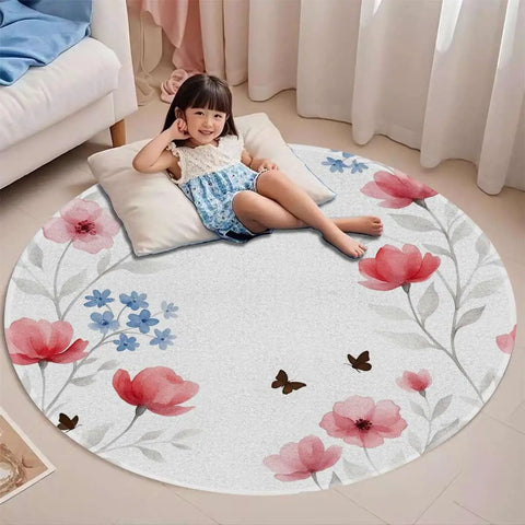 Floral Branch Round Furniture Pad With Non Skid Grip For Hardwood Floors Soft Polyester Surface 0.23 Inch Thick Floor Protector