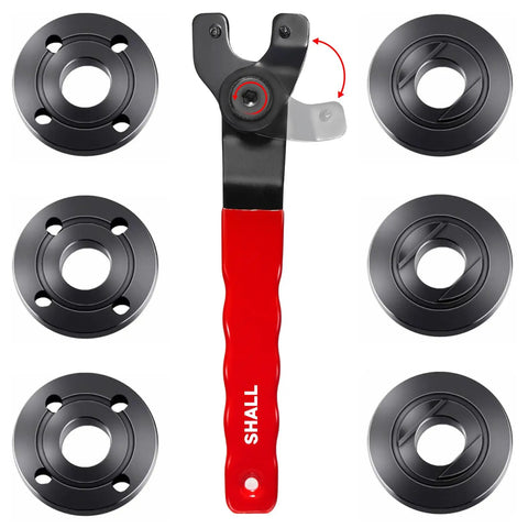 Angle Grinder Lock Nut Kit With 5/8-11 Flange Nuts And Adjustable Pin Wrench, Includes 3 Inner Nuts And 3 Outer Nuts, Fits Most 4.5, 5, 7 Inch Grinders, Not Milwaukee 4-1/2, Compatible With Dewalt, Makita, Ryobi, Black Decker, Bosch
