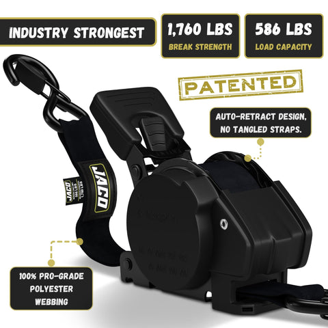 Auto Self Retracting Ratchet Straps 1 Inch By 15 Feet 4 Pack Heavy Duty Cargo Tie Down Straps With 1,760 Lbs Break Strength