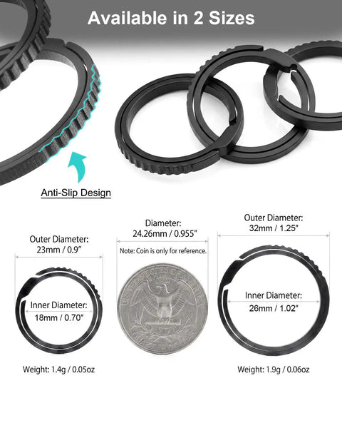 Diagram of Titanium Key Rings Set In Two Sizes For Everyday Carry Side Push Split Key Chains Beefy Carabiner Style