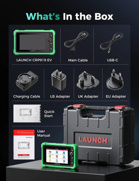 Heavy Duty OBD2 Scan Tool For Electric Vehicles And New Energy Cars Bidirectional Diagnostic Kit with accessories in a black case.