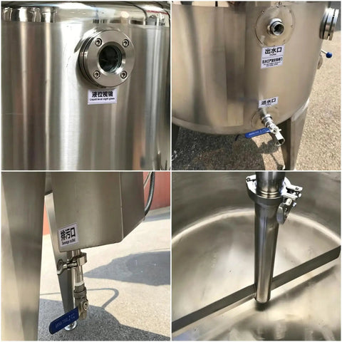 Badass Stainless Steel Milk Pasteurizer 500 Liters Industrial Dairy Processing Tank With Smooth Automated Controls Yogurt Production System built different showing top valve and inside view.