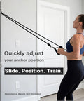 Solid Dual Sliding Wall Anchor Rail System With Adjustable Height For Resistance Bands And Suspension Trainers Made From Heavy Duty Aluminum in use.