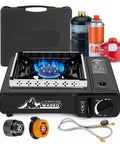 Three Fuel Portable Camping Stove With Wind Blocker For Any Adventure A 3 In 1 Propane Butane Isobutane Stove with accessories