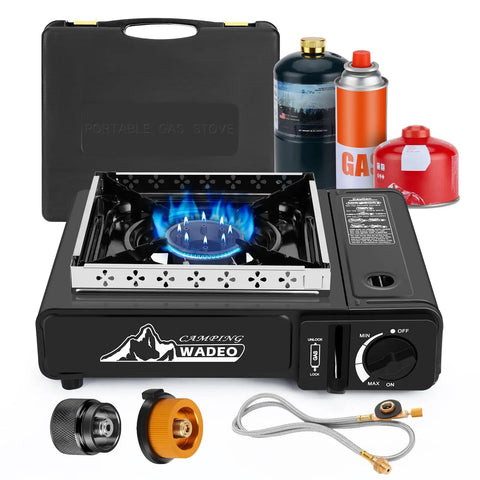 Three Fuel Portable Camping Stove With Wind Blocker For Any Adventure A 3 In 1 Propane Butane Isobutane Stove with accessories