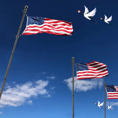 Heavy Duty In Ground Flag Pole Kit With 1 Inch Stainless Steel Shaft, Deep Ground Base With 2 Extra Prongs, Adjustable Height