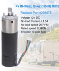 Nirakoka RV In Wall Slide Out Motor 236575 Replacement For Lippert Schwintek In Wall Slide System displayed with technical specs.