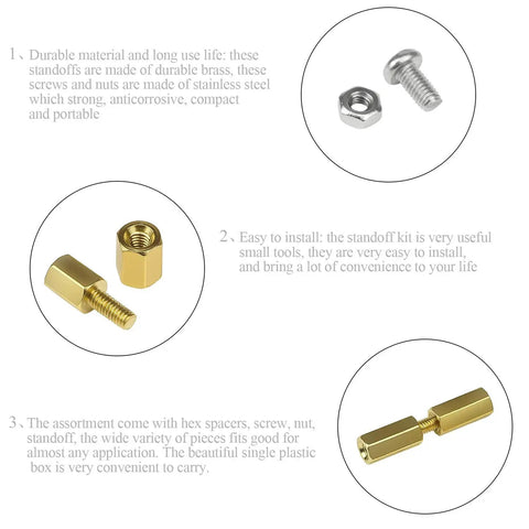 320 Piece Brass Spacer Standoff Kit With Male And Female Hex Spacers Nuts And Stainless Steel Screws For M2.5 Hardware Projects